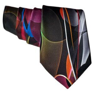 Vitaliano Italian Handmade Silk Tie Geometric Swirls & Lines Vibrant Colors